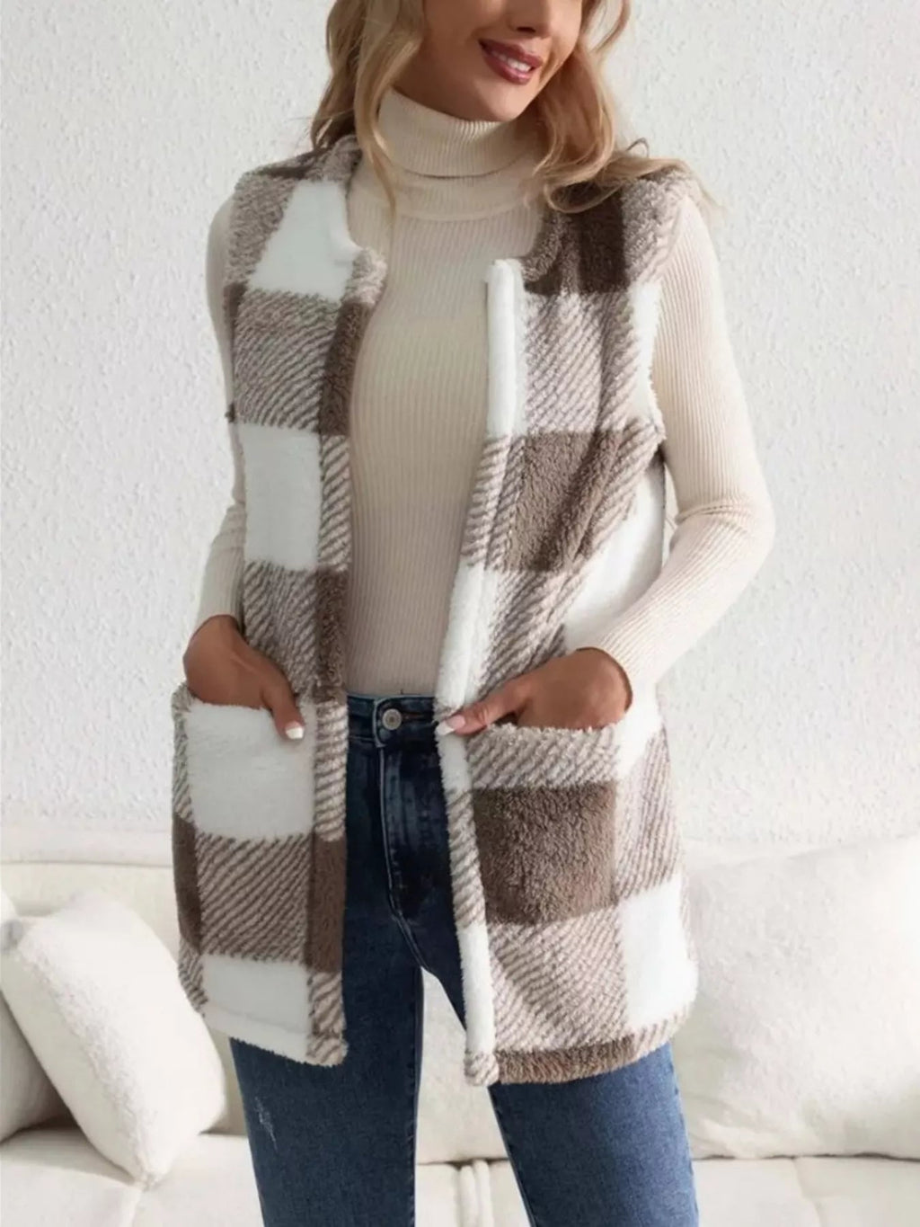 Cozy Plaid Sherpa Vest Coat - Crowned Energy CO.