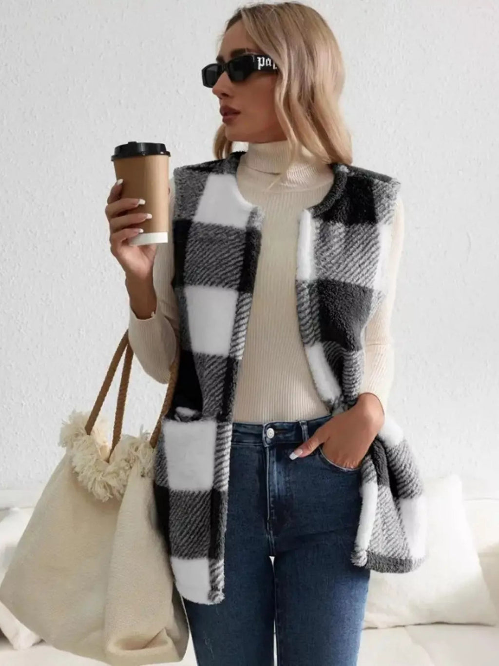Cozy Plaid Sherpa Vest Coat - Crowned Energy CO.