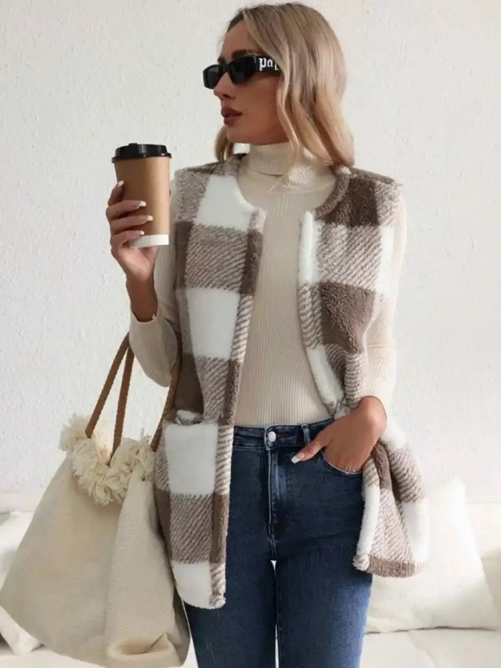 Cozy Plaid Sherpa Vest Coat - Crowned Energy CO.