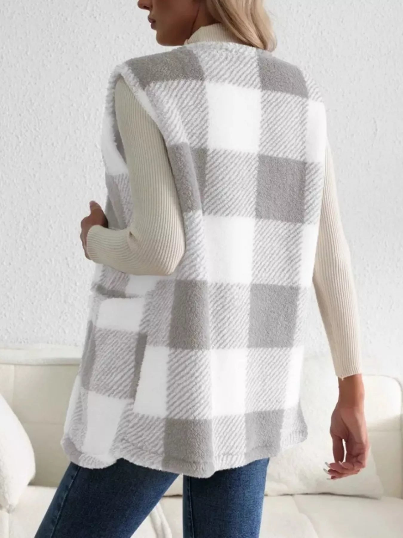 Cozy Plaid Sherpa Vest Coat - Crowned Energy CO.