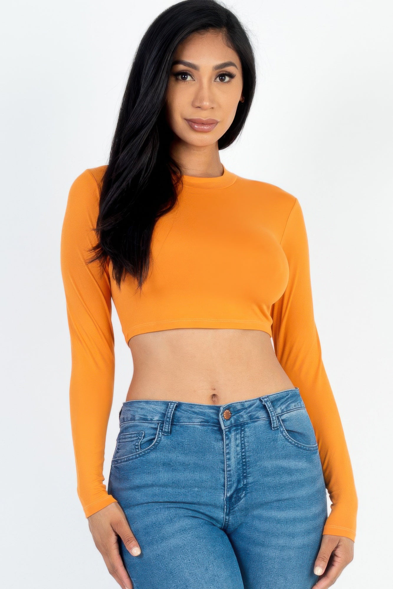 Crowned Energy CO. Gold / S CCWHOLESALECLOTHING Cropped Top Crew Neck Long Sleeve Cropped Top