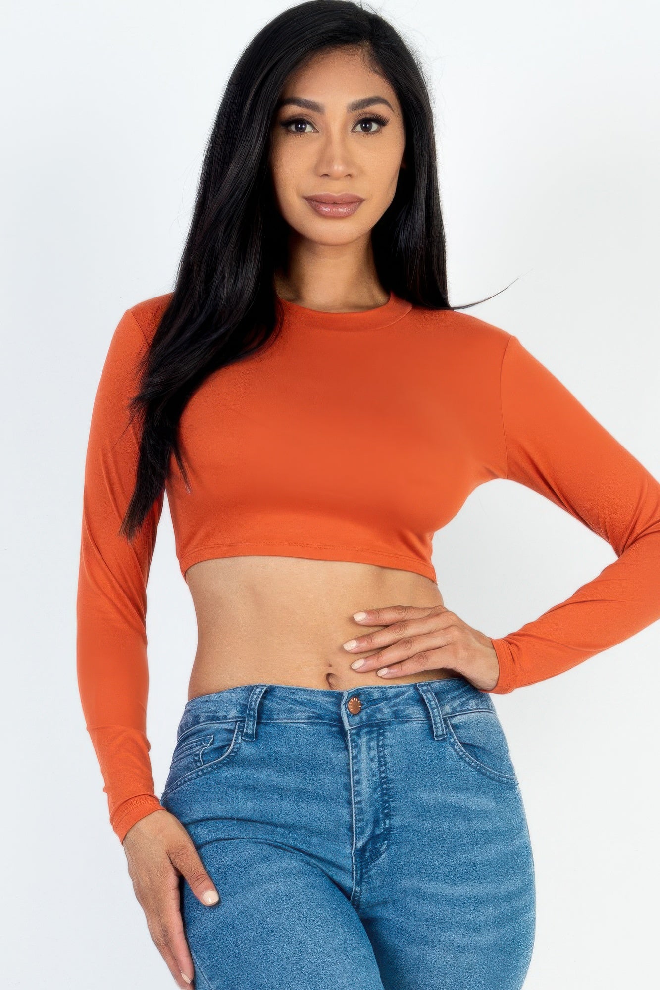 Crowned Energy CO. Mango / S CCWHOLESALECLOTHING Cropped Top Crew Neck Long Sleeve Cropped Top