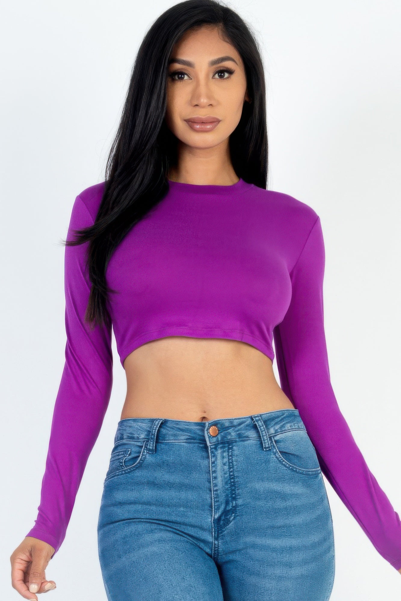 Crowned Energy CO. Dahlia / S CCWHOLESALECLOTHING Cropped Top Crew Neck Long Sleeve Cropped Top