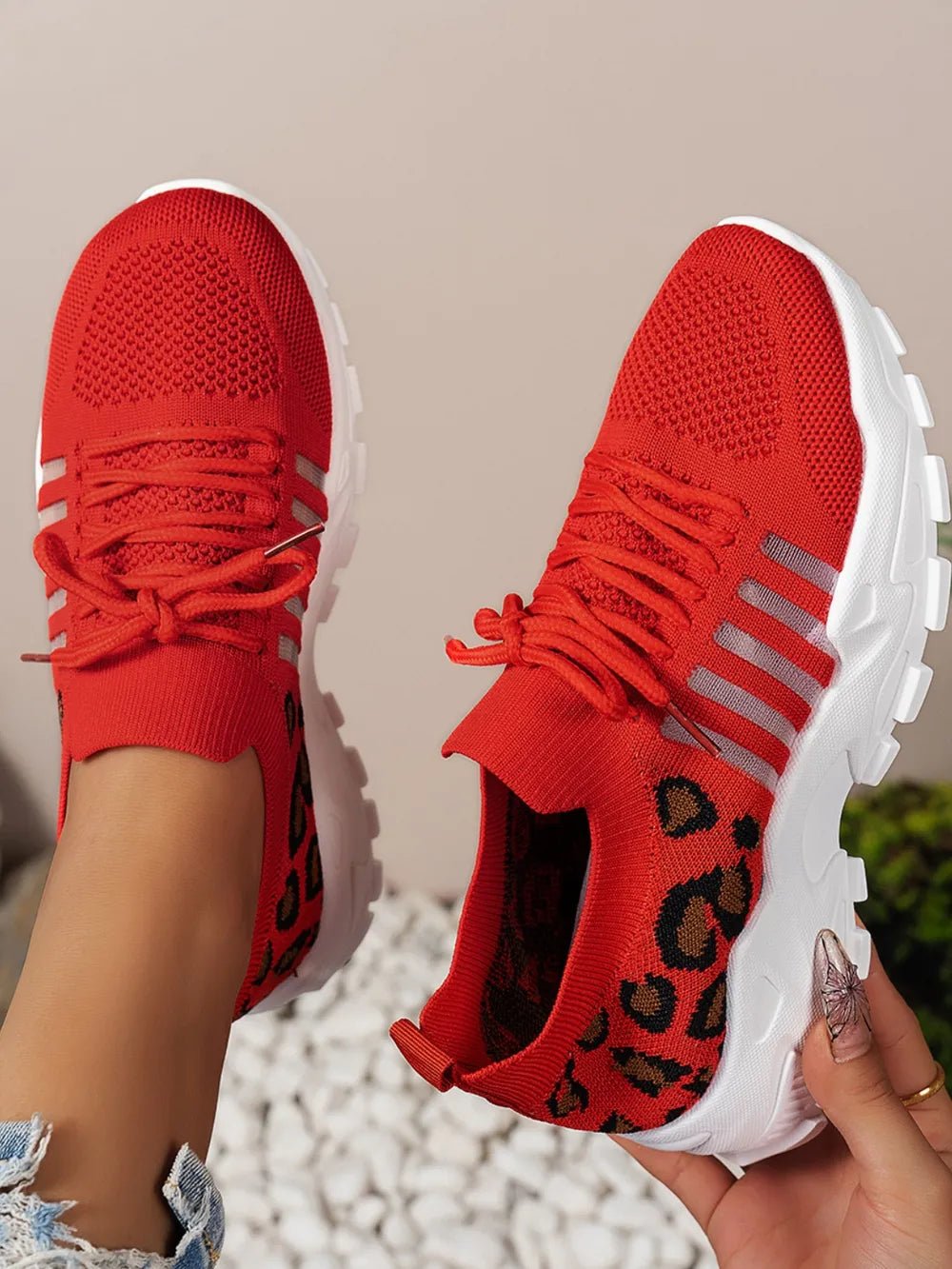 Cutout Leopard Lace Up Mesh Athletic - Crowned Energy CO.