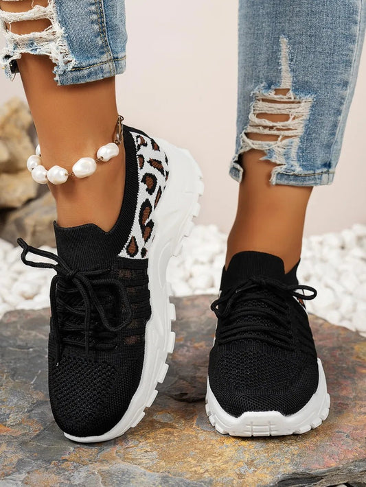 Cutout Leopard Lace Up Mesh Athletic - Crowned Energy CO.