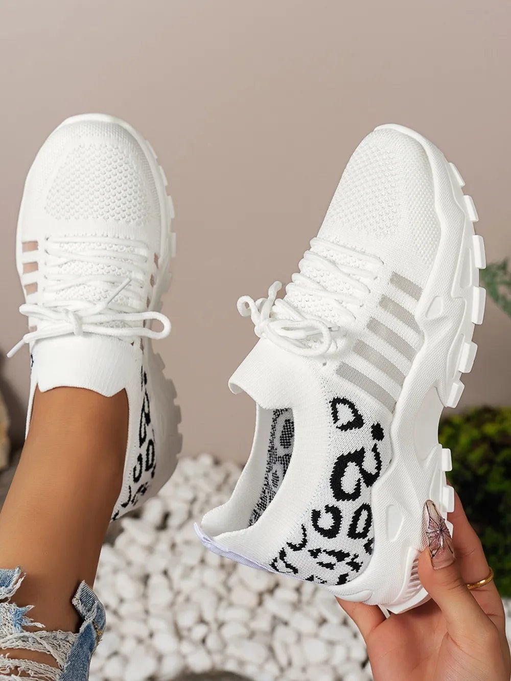 Cutout Leopard Lace Up Mesh Athletic - Crowned Energy CO.