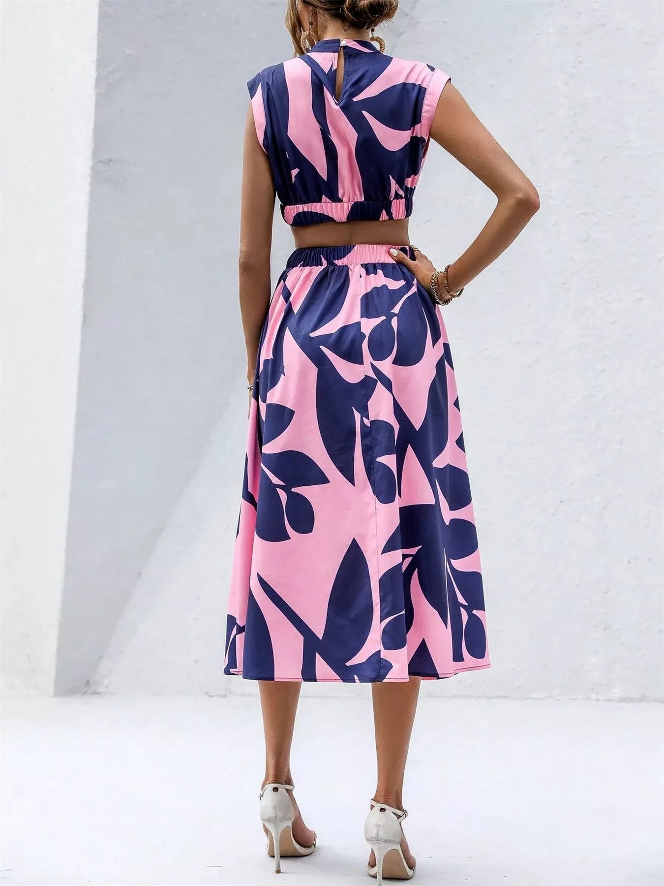 Crowned Energy CO. Pink / S Trendsi Dresses Cutout Printed Sleeveless Dress