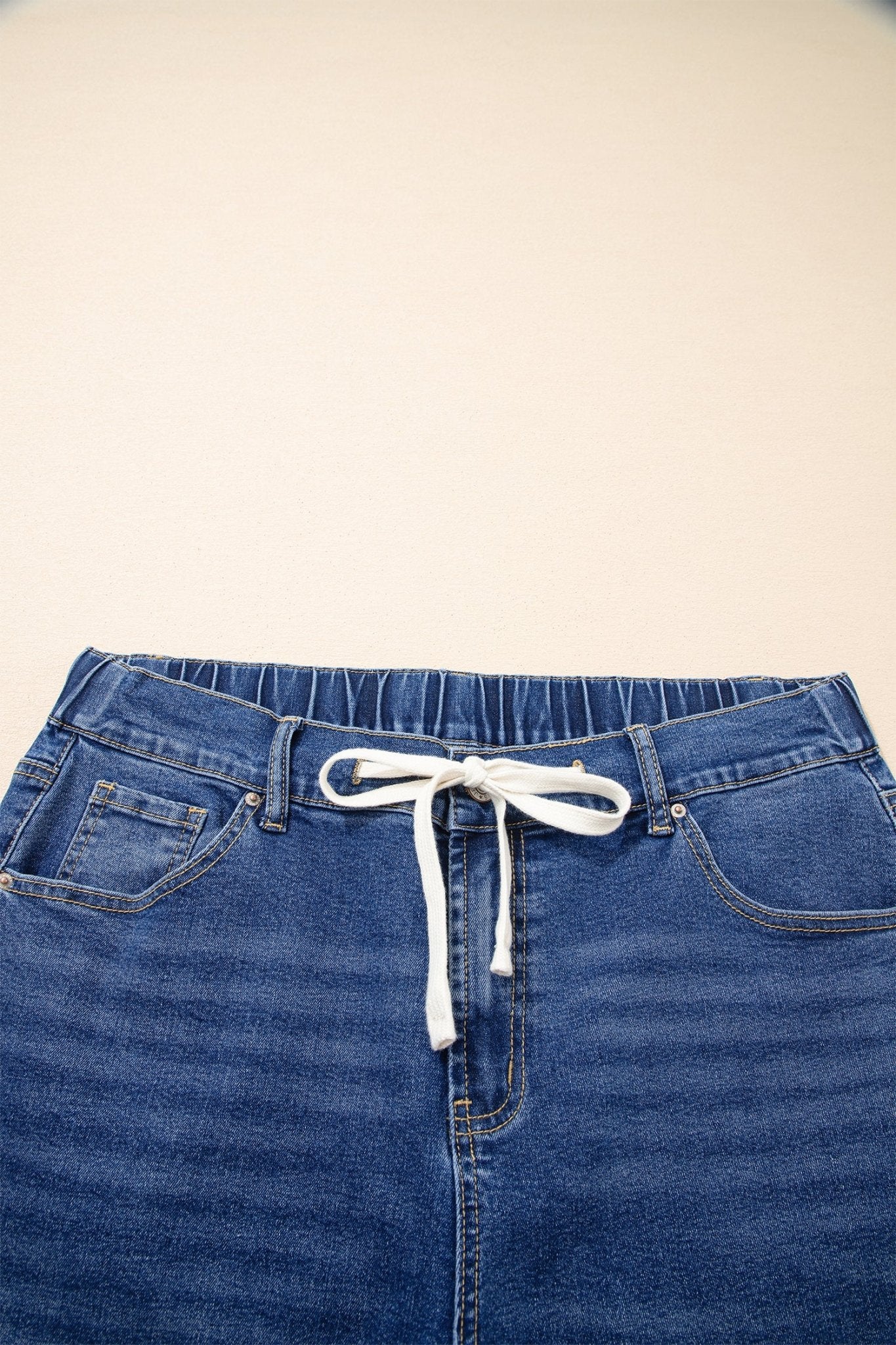 Dark Blue Acid Wash Contrast Lace - up Plus Size Jeans - Crowned Energy CO.