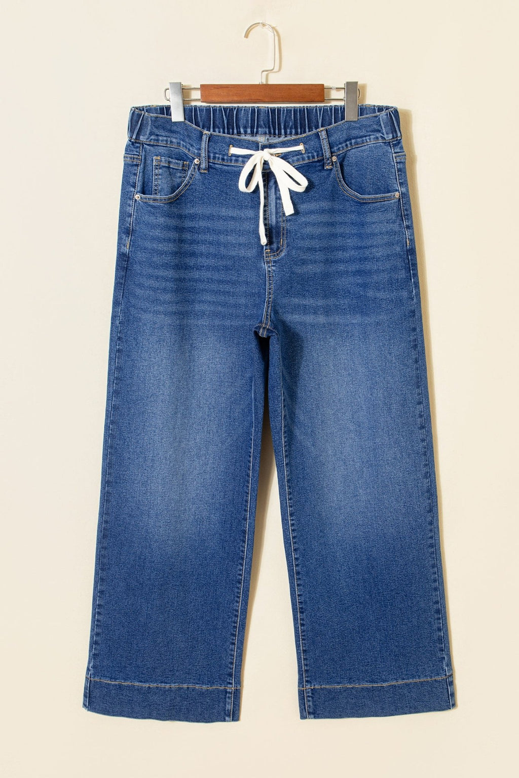 Dark Blue Acid Wash Contrast Lace - up Plus Size Jeans - Crowned Energy CO.