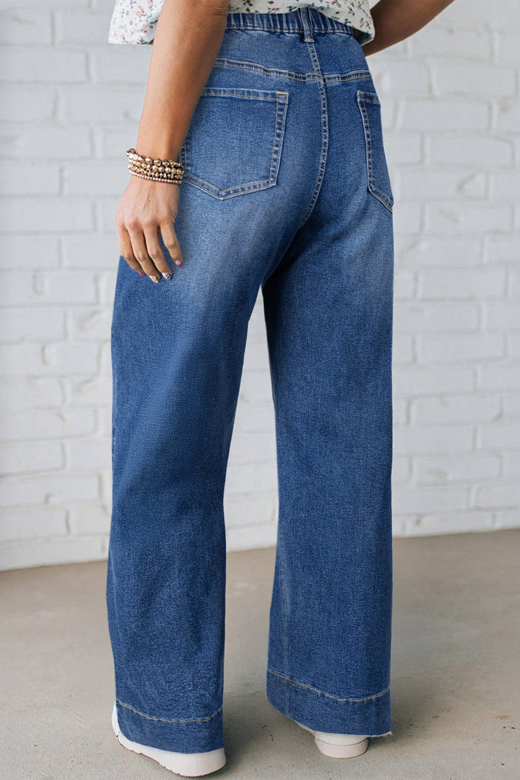 Dark Blue Acid Wash Contrast Lace - up Plus Size Jeans - Crowned Energy CO.