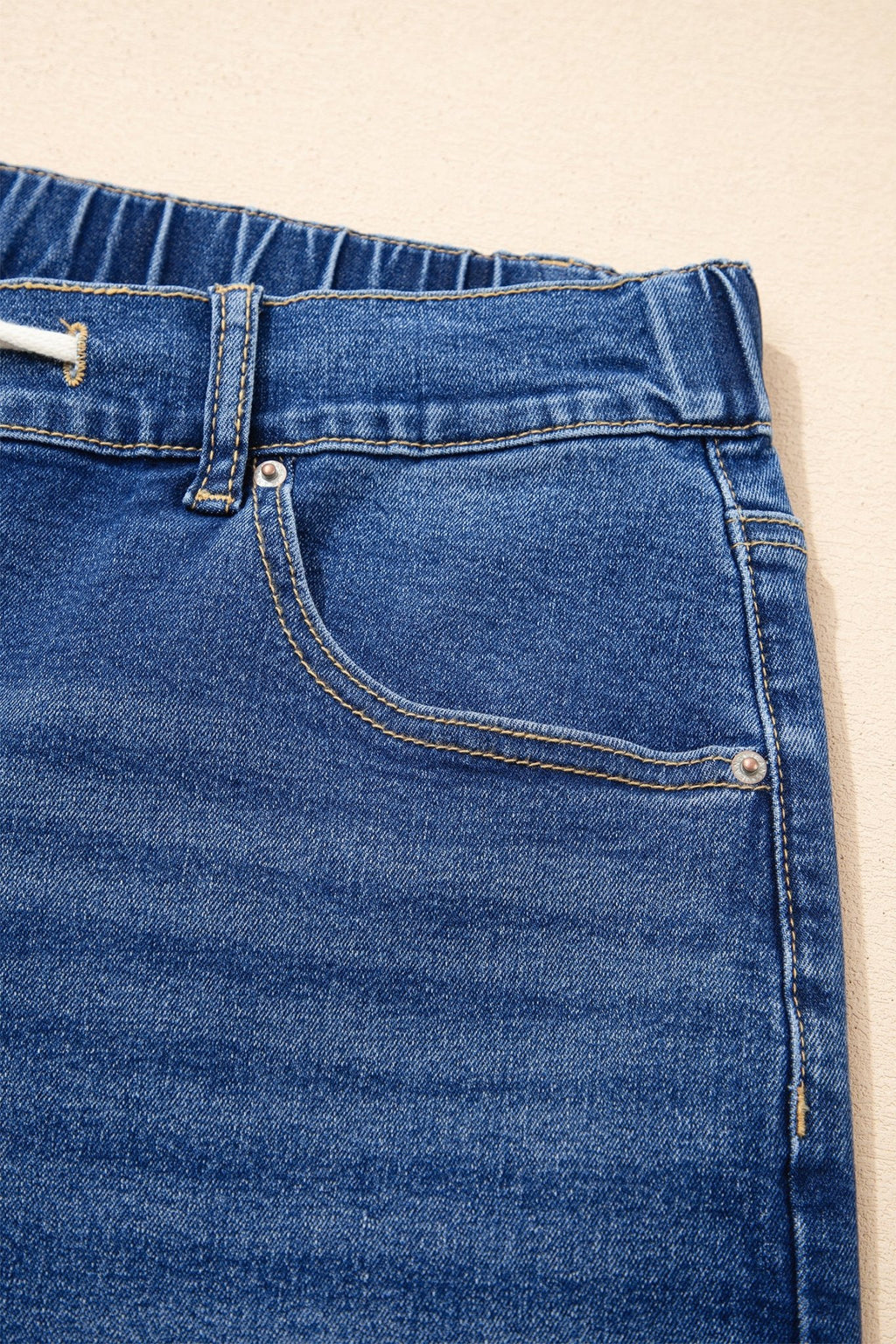 Dark Blue Acid Wash Contrast Lace - up Plus Size Jeans - Crowned Energy CO.