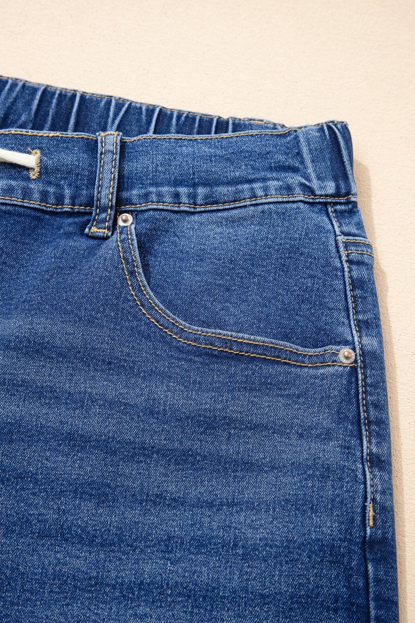 Dark Blue Acid Wash Contrast Lace - up Plus Size Jeans - Crowned Energy CO.