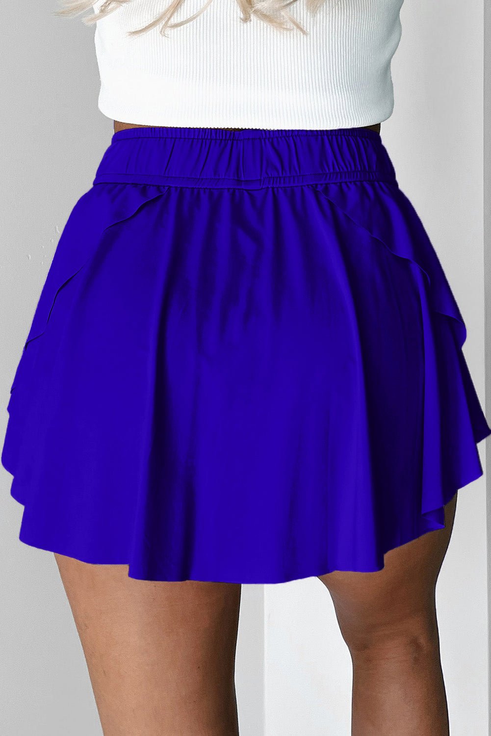 Dark Blue Drawstring Elastic Waistband Lined Tennis Skorts - Crowned Energy CO.