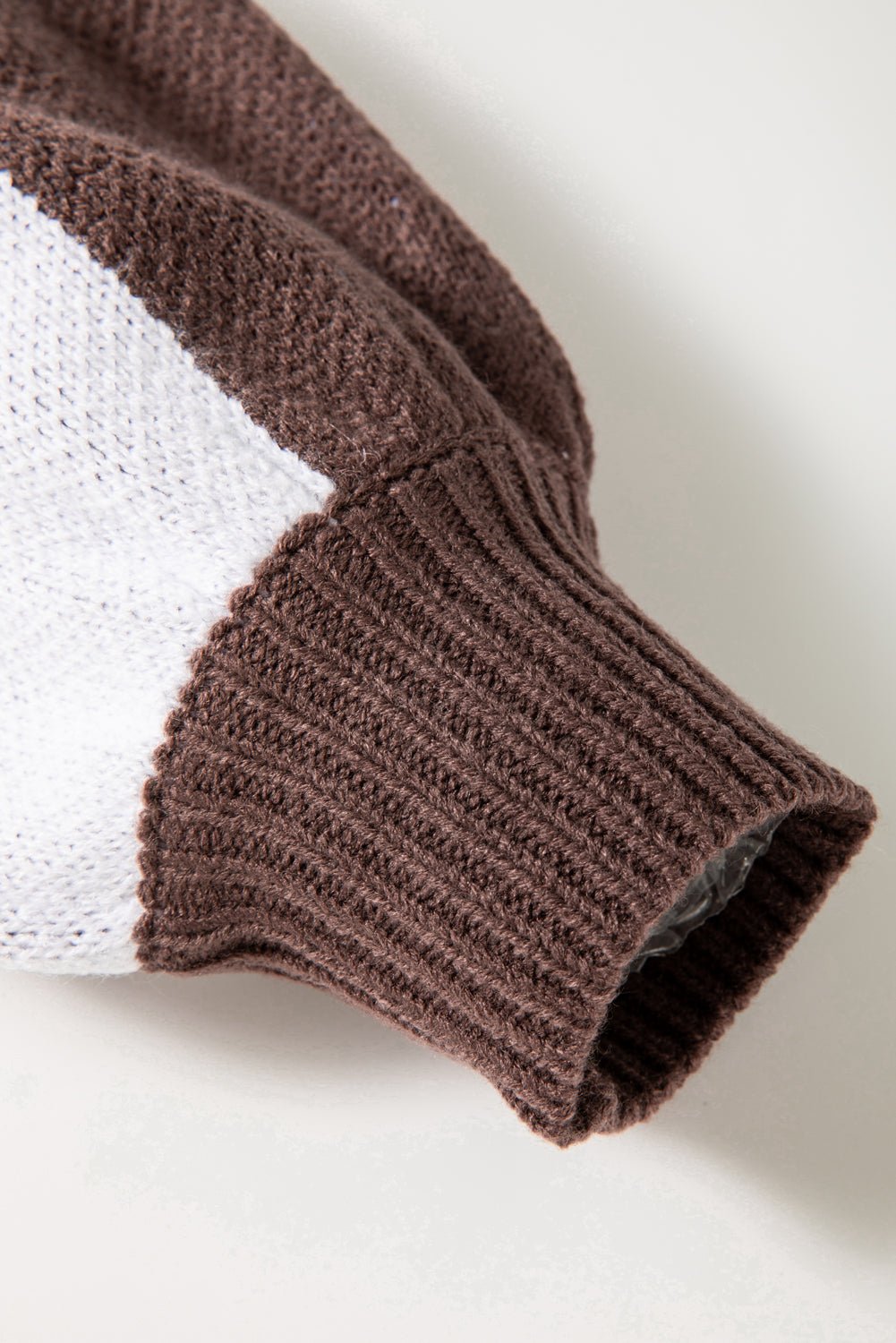 Dark Brown Checkered Bishop Sleeve Sweater - Crowned Energy CO.