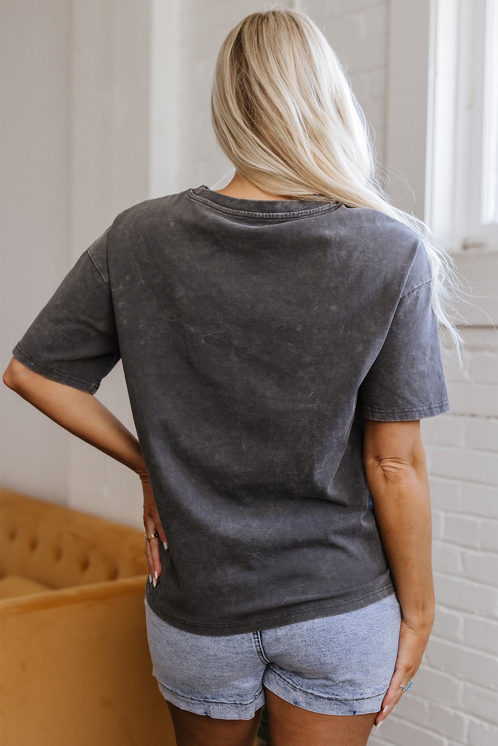 Dark Grey Kindness Butterflies Graphic Mineral Wash Loose Tee - Crowned Energy CO.