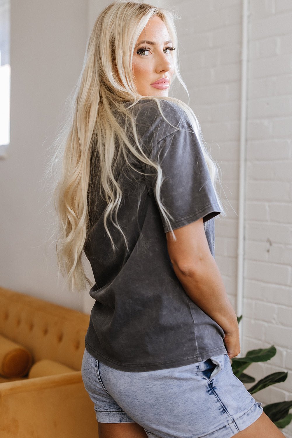 Dark Grey Kindness Butterflies Graphic Mineral Wash Loose Tee - Crowned Energy CO.
