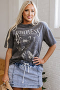 Dark Grey Kindness Butterflies Graphic Mineral Wash Loose Tee - Crowned Energy CO.