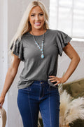 Crowned Energy CO. Dark Grey / S / 65%Polyester+35%Cotton Dear-Lover Dropshipping Tops/Tops & Tees Dark Grey Layered Ruffle Short Sleeve Round Neck Top
