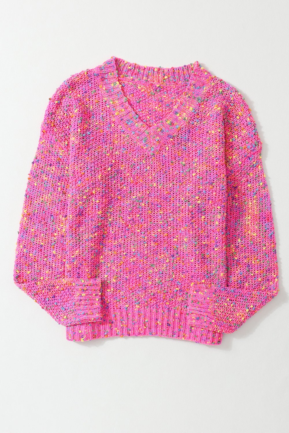 Crowned Energy CO. Dark Pink / S / 50%Polyester+50%Acrylic Dear-Lover Dropshipping Sweaters & Cardigans/Sweaters Dark Pink Colorful Spots Knitted V Neck Casual Sweater