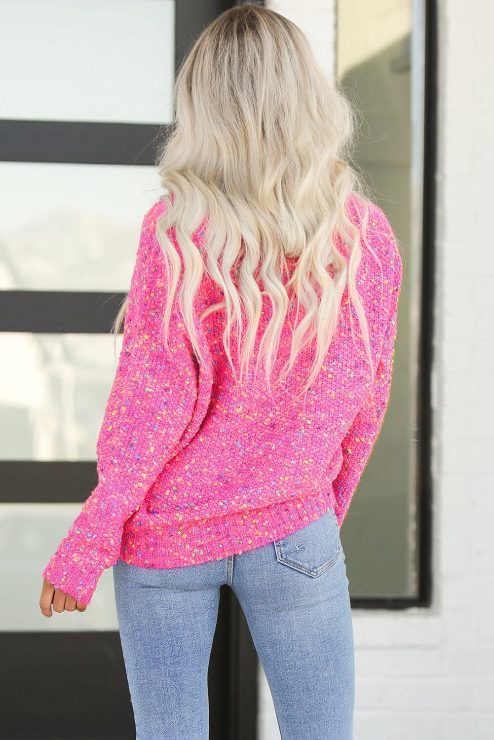 Crowned Energy CO. Dark Pink / S / 50%Polyester+50%Acrylic Dear-Lover Dropshipping Sweaters & Cardigans/Sweaters Dark Pink Colorful Spots Knitted V Neck Casual Sweater