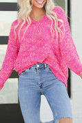 Crowned Energy CO. Dark Pink / S / 50%Polyester+50%Acrylic Dear-Lover Dropshipping Sweaters & Cardigans/Sweaters Dark Pink Colorful Spots Knitted V Neck Casual Sweater
