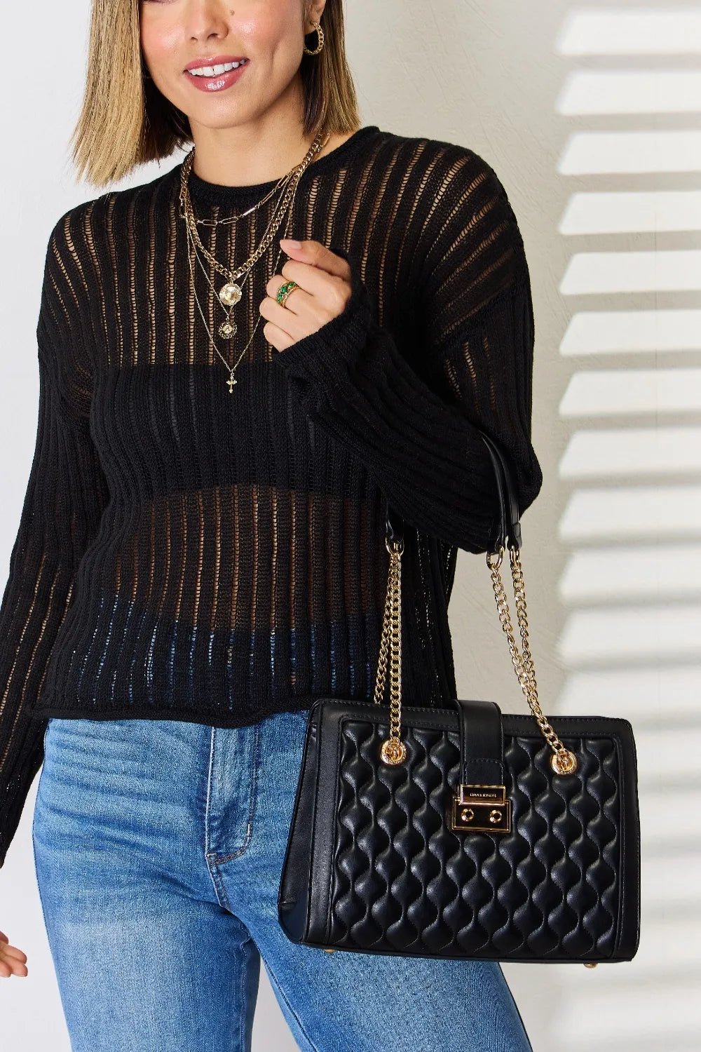 David Jones Quilted PU Leather Handbag - Crowned Energy CO.