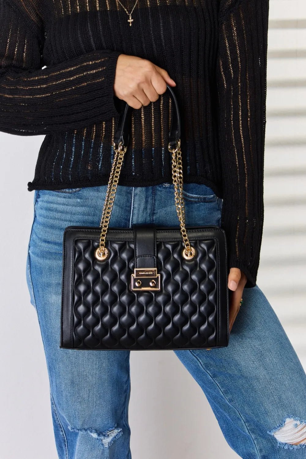 David Jones Quilted PU Leather Handbag - Crowned Energy CO.
