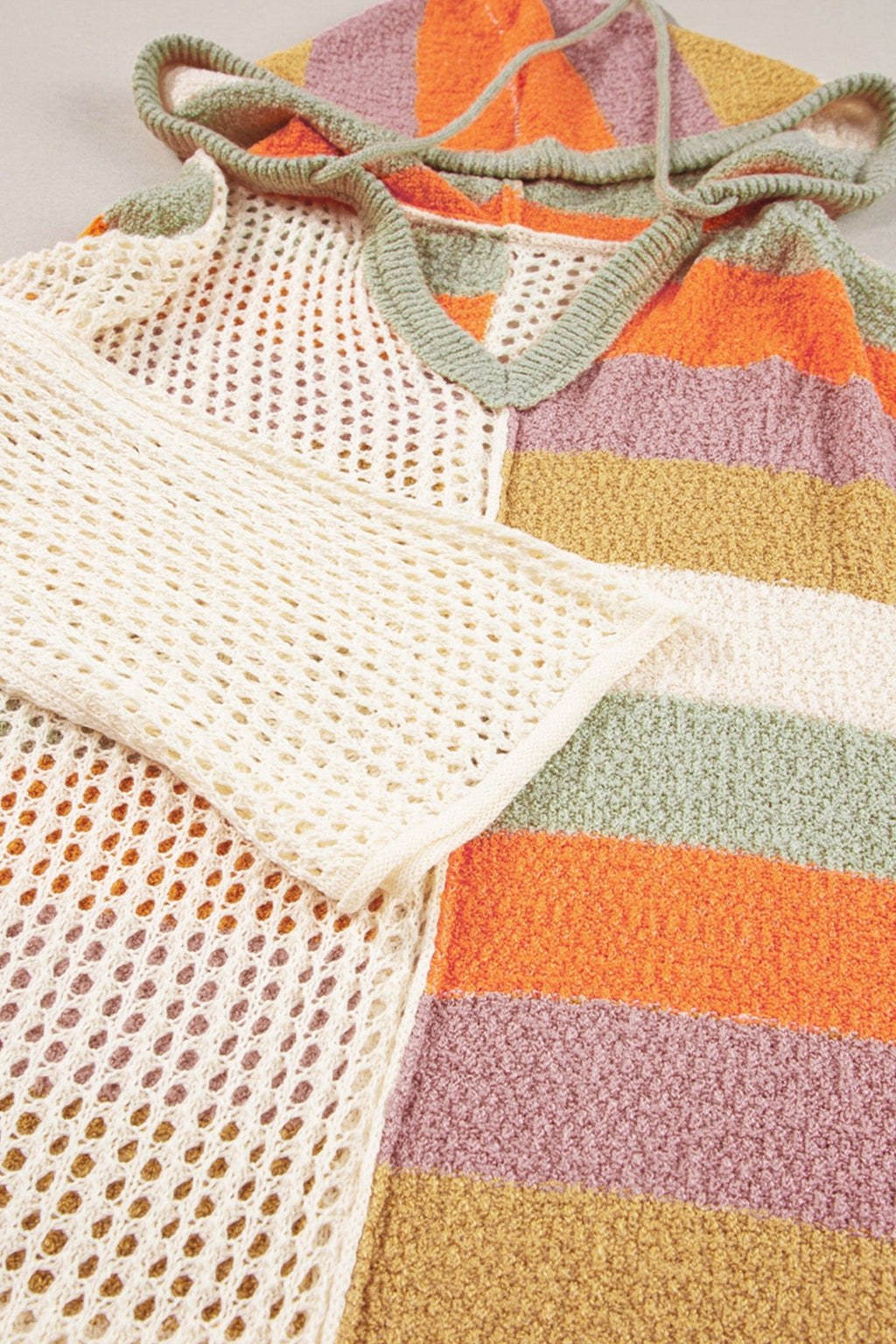 DEAR - LOVER Beige Oversized Colorblock V Neck Hooded Sweater - Crowned Energy CO.
