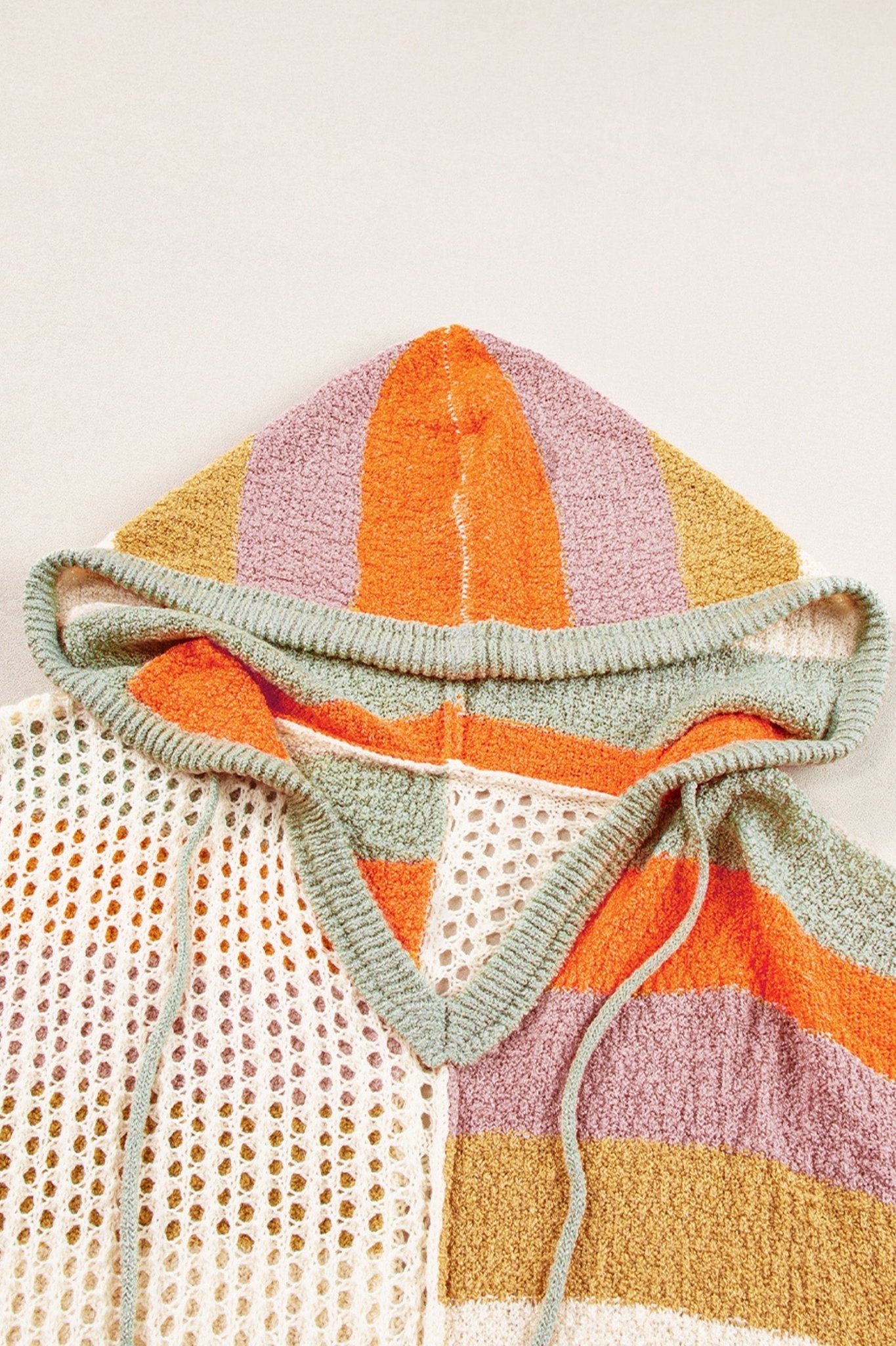 DEAR - LOVER Beige Oversized Colorblock V Neck Hooded Sweater - Crowned Energy CO.