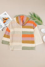 DEAR - LOVER Beige Oversized Colorblock V Neck Hooded Sweater - Crowned Energy CO.