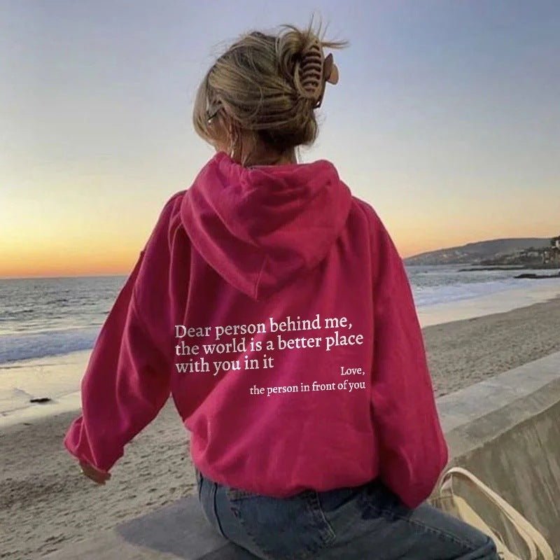 Crowned Energy CO. Red / 2XL Goddess Vibes Hoodie Dear Person Behind Me Hoodie – Cozy Unisex Plush Letter Print Sweatshirt