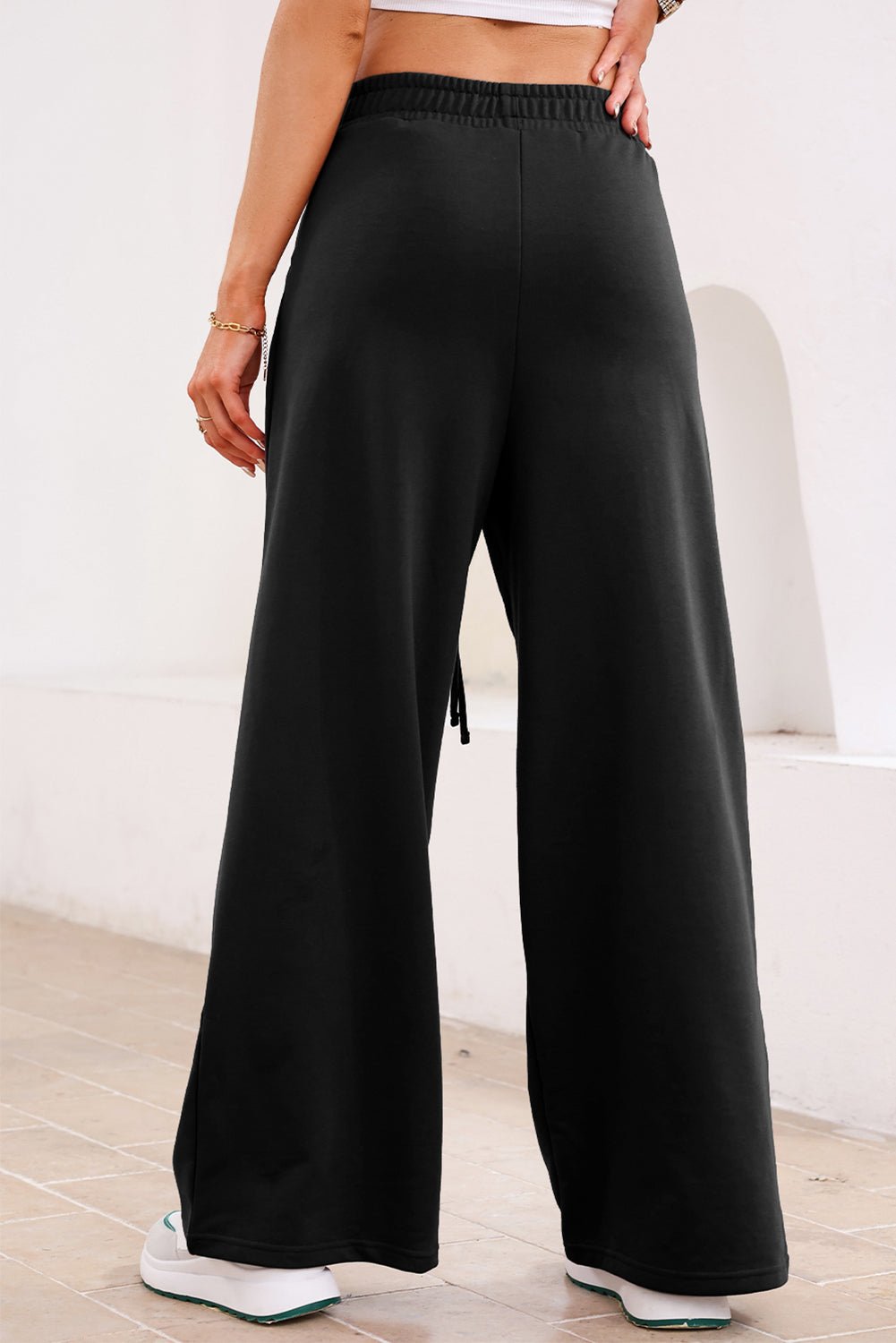 Dearlovers Black Tied Elastic High Waist Pleated Detail Solid Sweatpants - Crowned Energy CO.