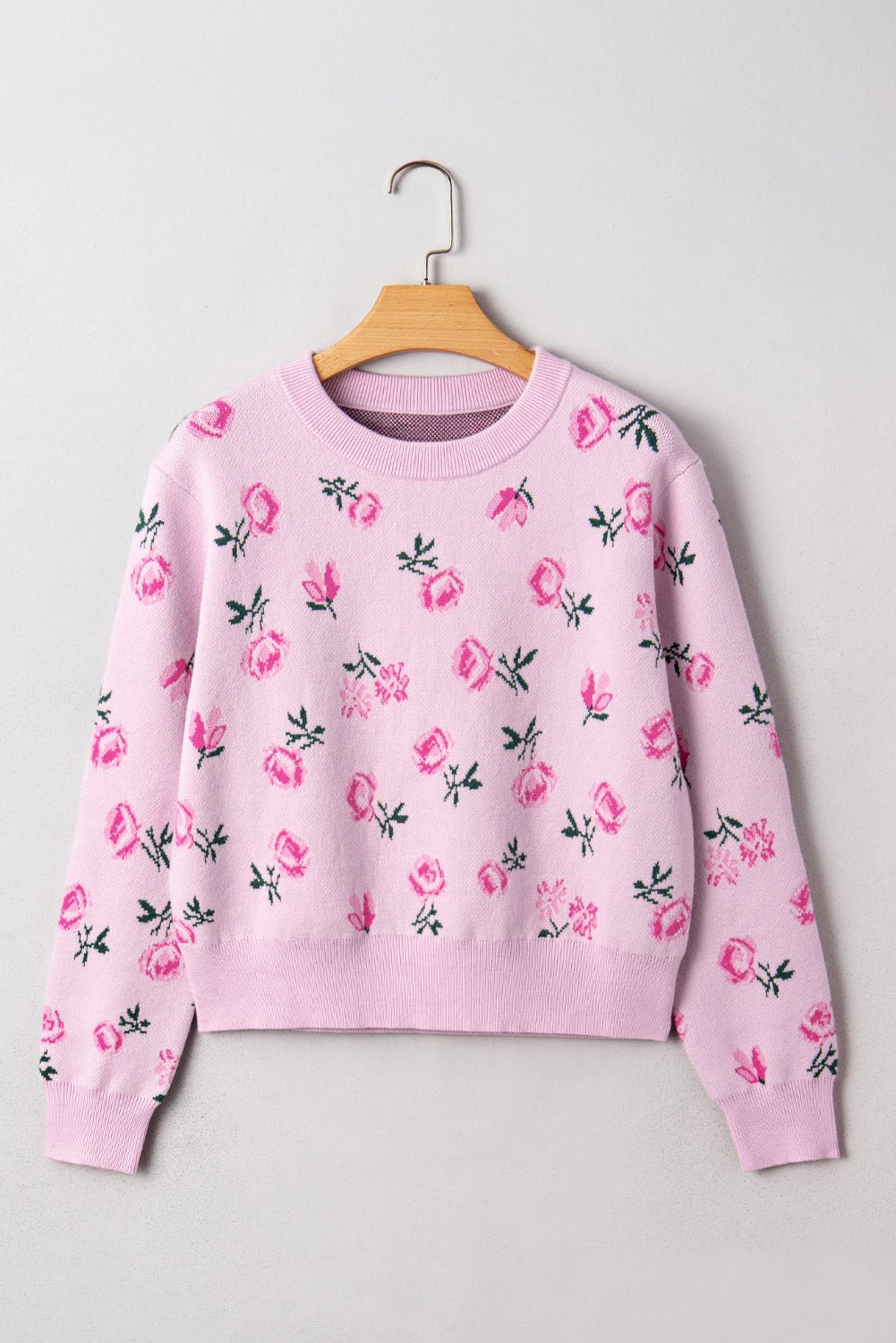 Delicacy Sweet Floral Print Drop Shoulder Cropped Sweater - Crowned Energy CO.