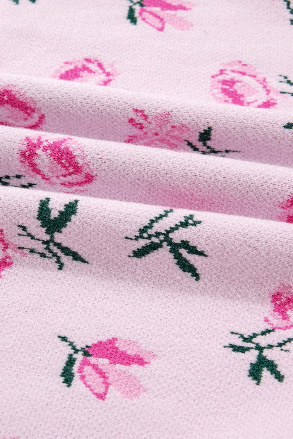 Delicacy Sweet Floral Print Drop Shoulder Cropped Sweater - Crowned Energy CO.