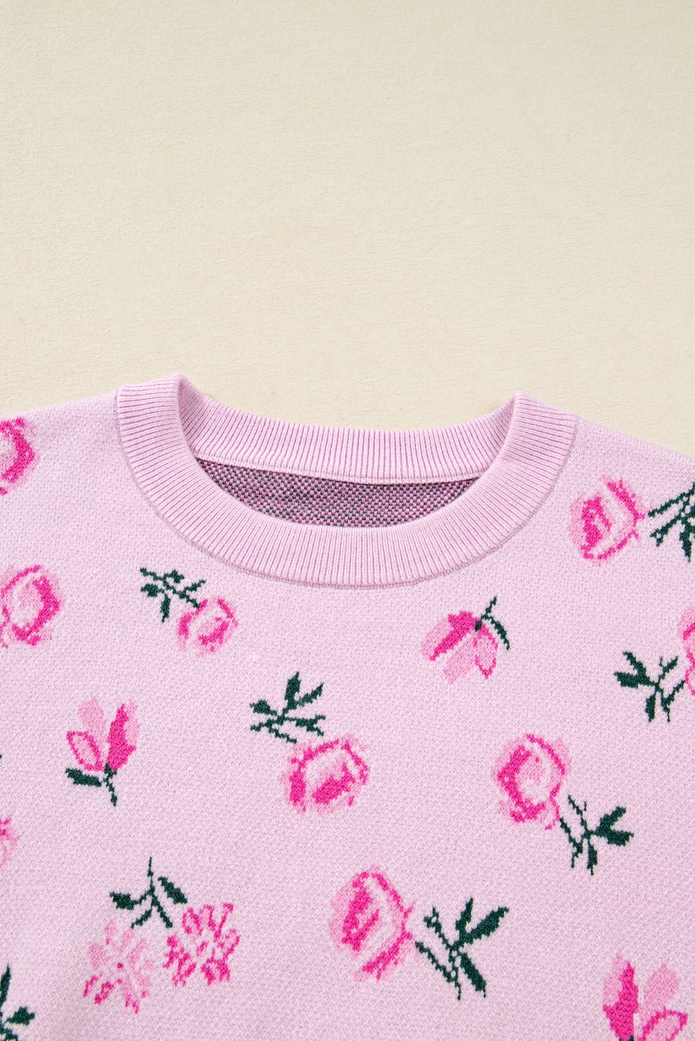 Delicacy Sweet Floral Print Drop Shoulder Cropped Sweater - Crowned Energy CO.