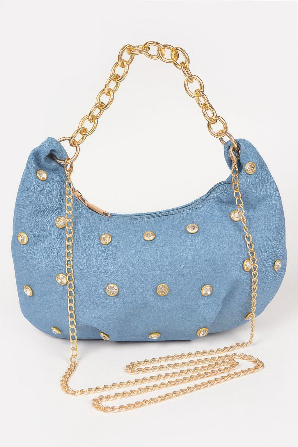 Denim Stone Stud Chain Handle Bag - Crowned Energy CO.