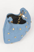 Denim Stone Stud Chain Handle Bag - Crowned Energy CO.