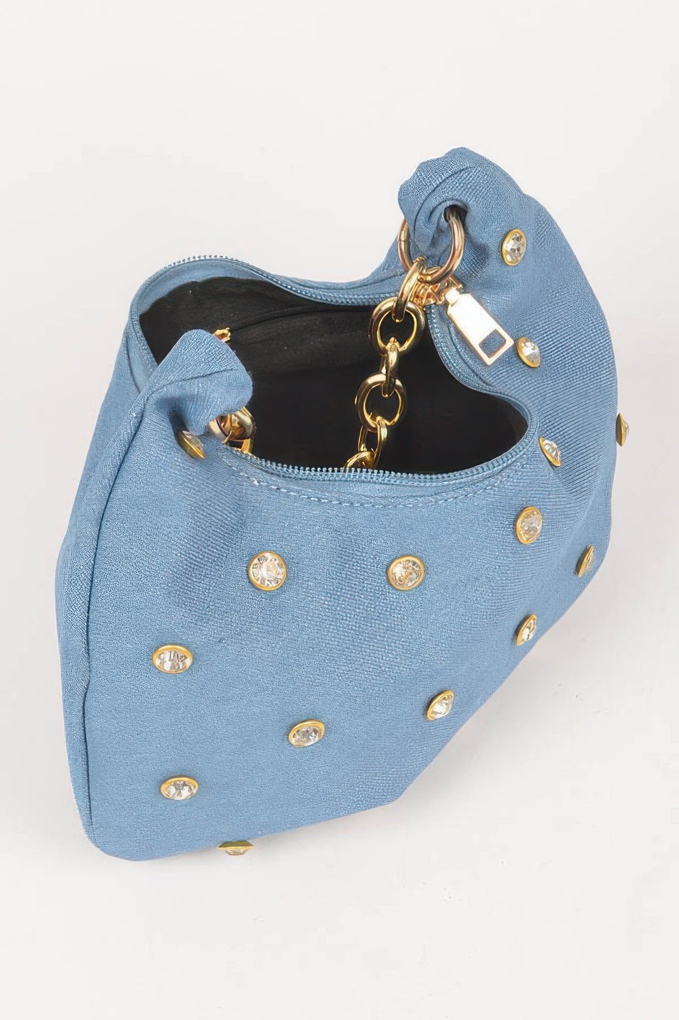 Denim Stone Stud Chain Handle Bag - Crowned Energy CO.