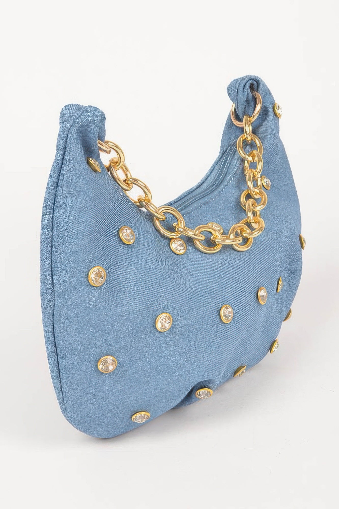 Denim Stone Stud Chain Handle Bag - Crowned Energy CO.