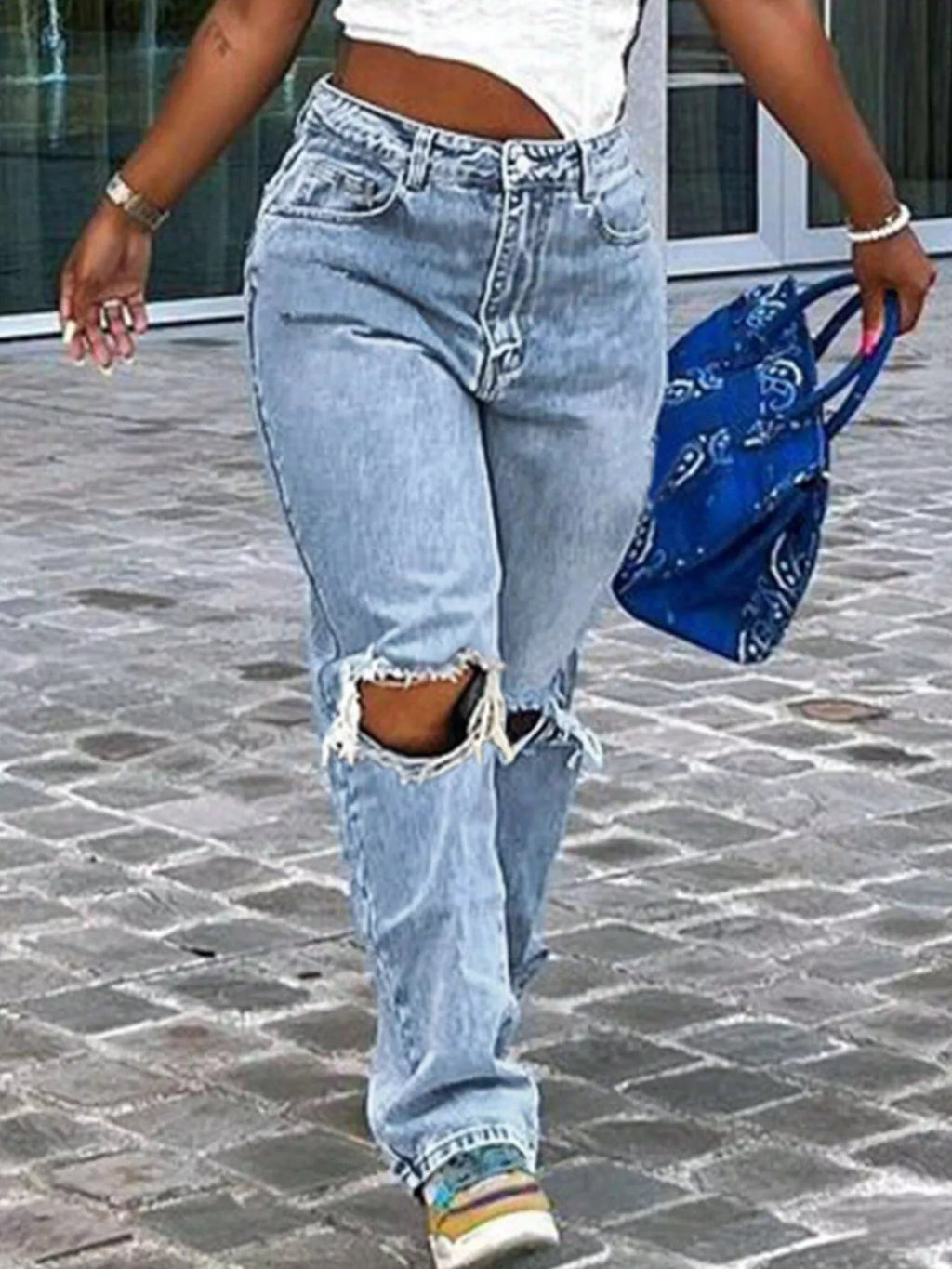 Distressed High - Waisted Jeans - Crowned Energy CO.