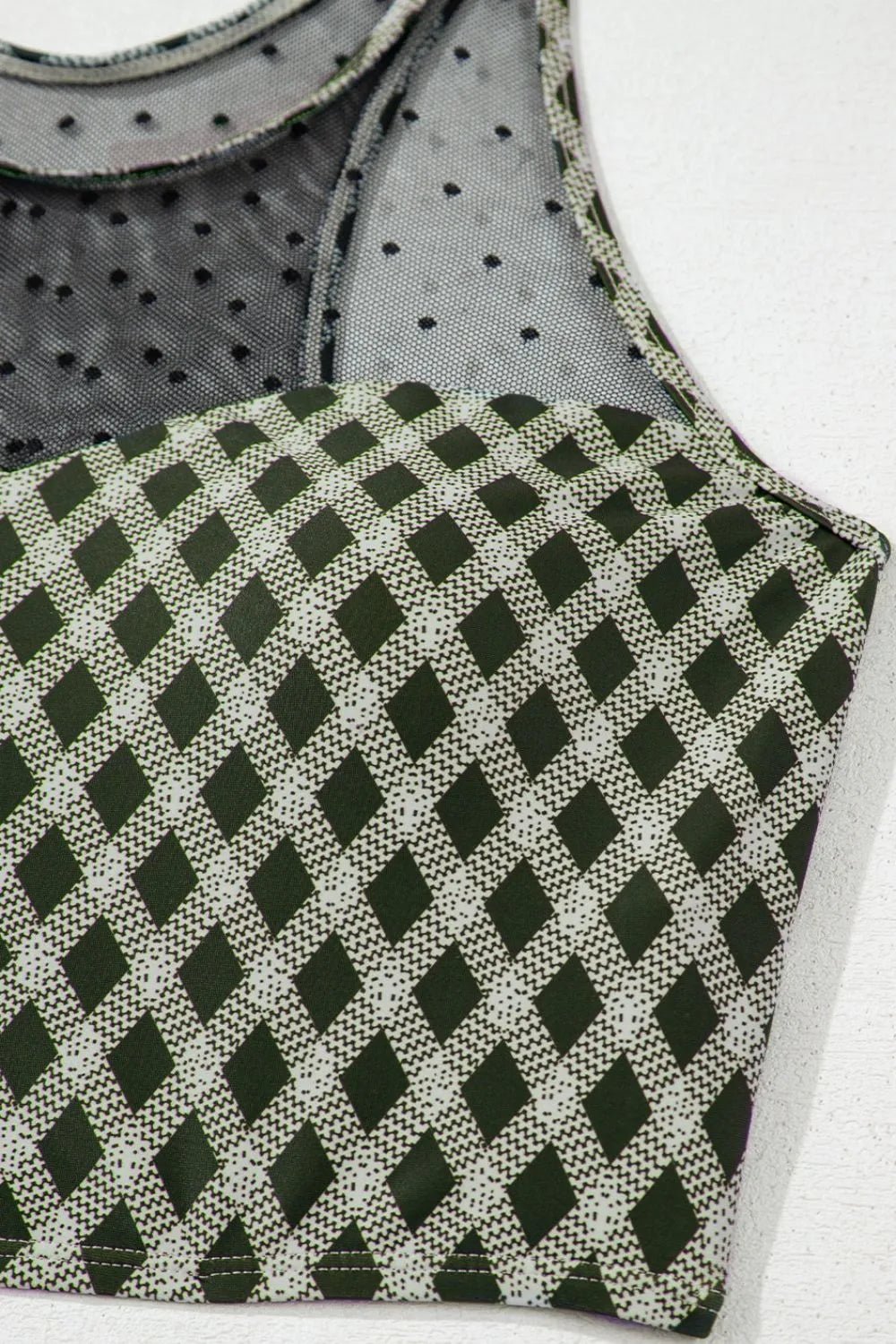 Dotted Mesh Plaid Patchwork High Waisted Swim Set - Crowned Energy CO.