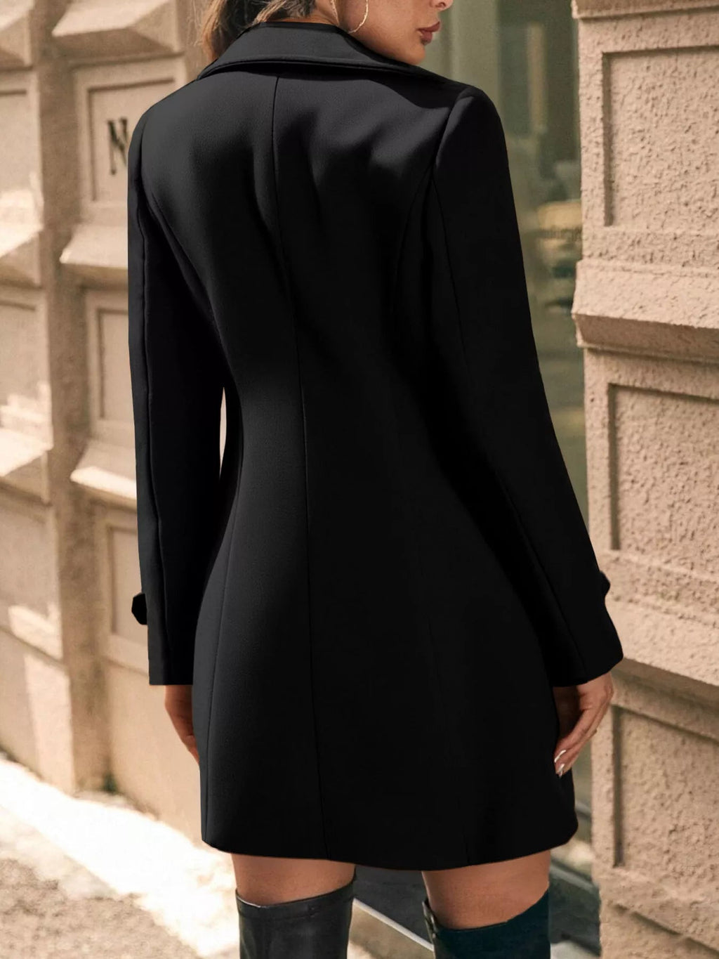 Double - Breasted Wool Blend Overcoat - Crowned Energy CO.