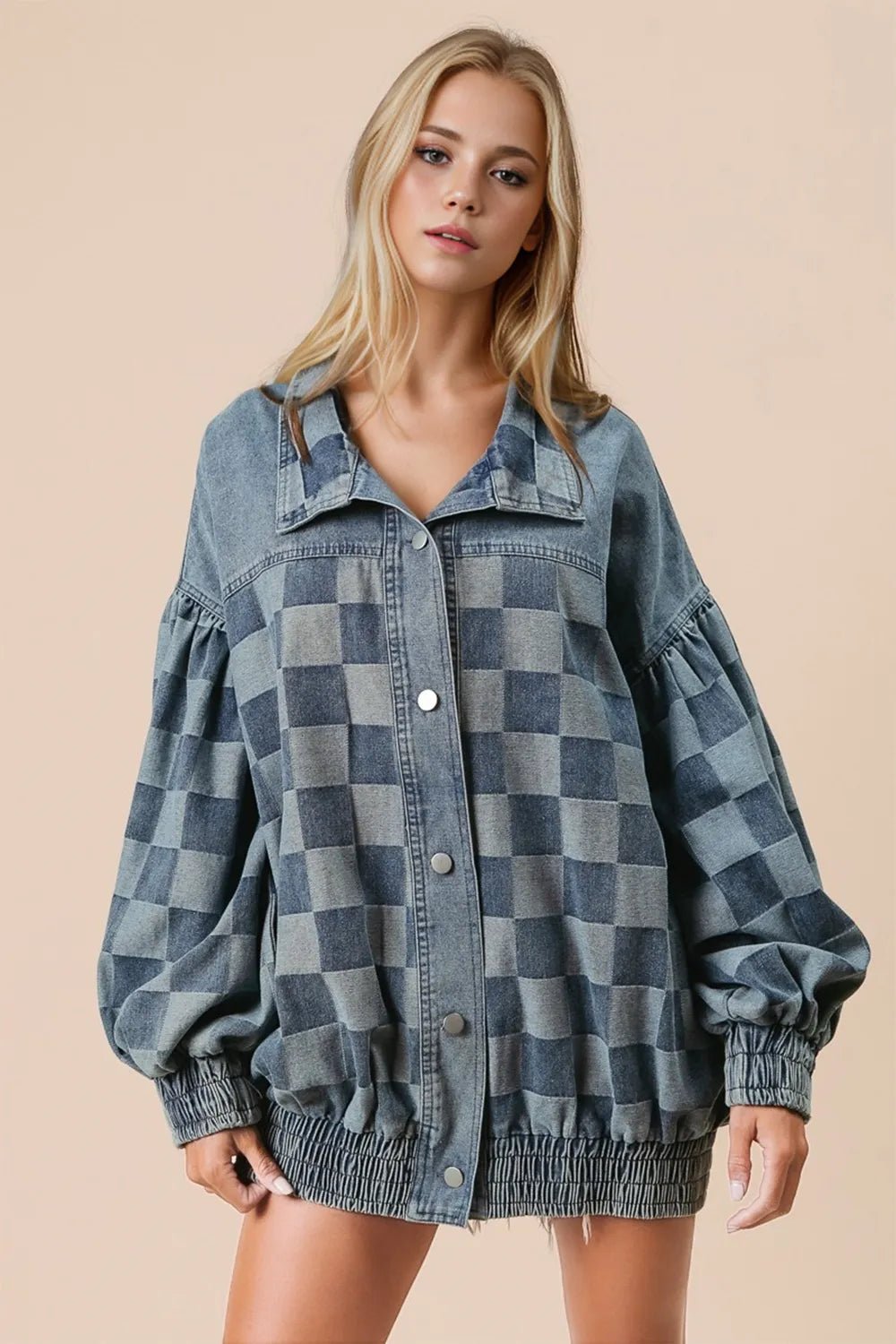 Crowned Energy CO. Medium / S Trendsi COAT & JACKETS Double Take Checkered Button Up Denim Jacket