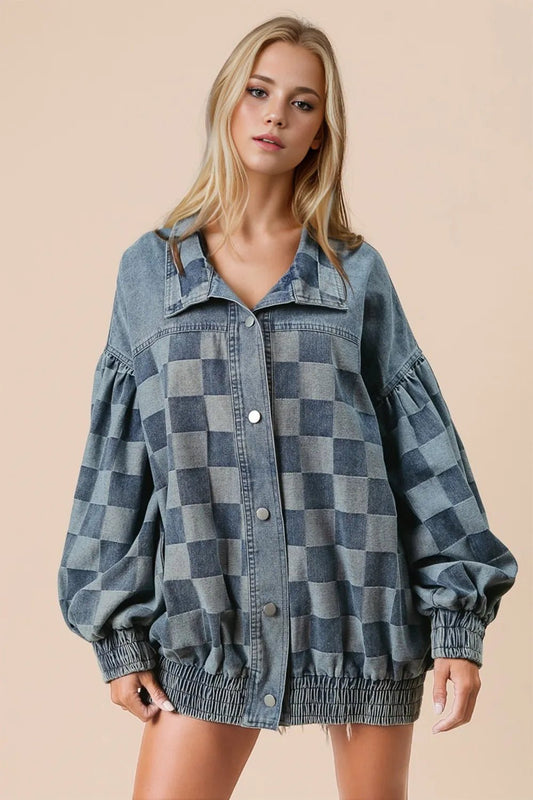 Crowned Energy CO. Medium / S Trendsi COAT & JACKETS Double Take Checkered Button Up Denim Jacket