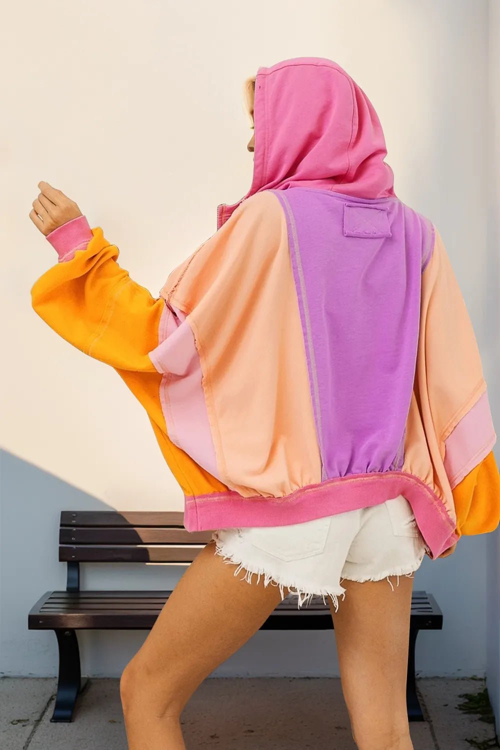 Crowned Energy CO. Khaki / S Trendsi COAT & JACKETS Double Take Full Size Color Block Zip Up Hoodie