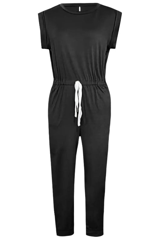 Drawstring Round Neck Sleeveless Jumpsuit - Crowned Energy CO.