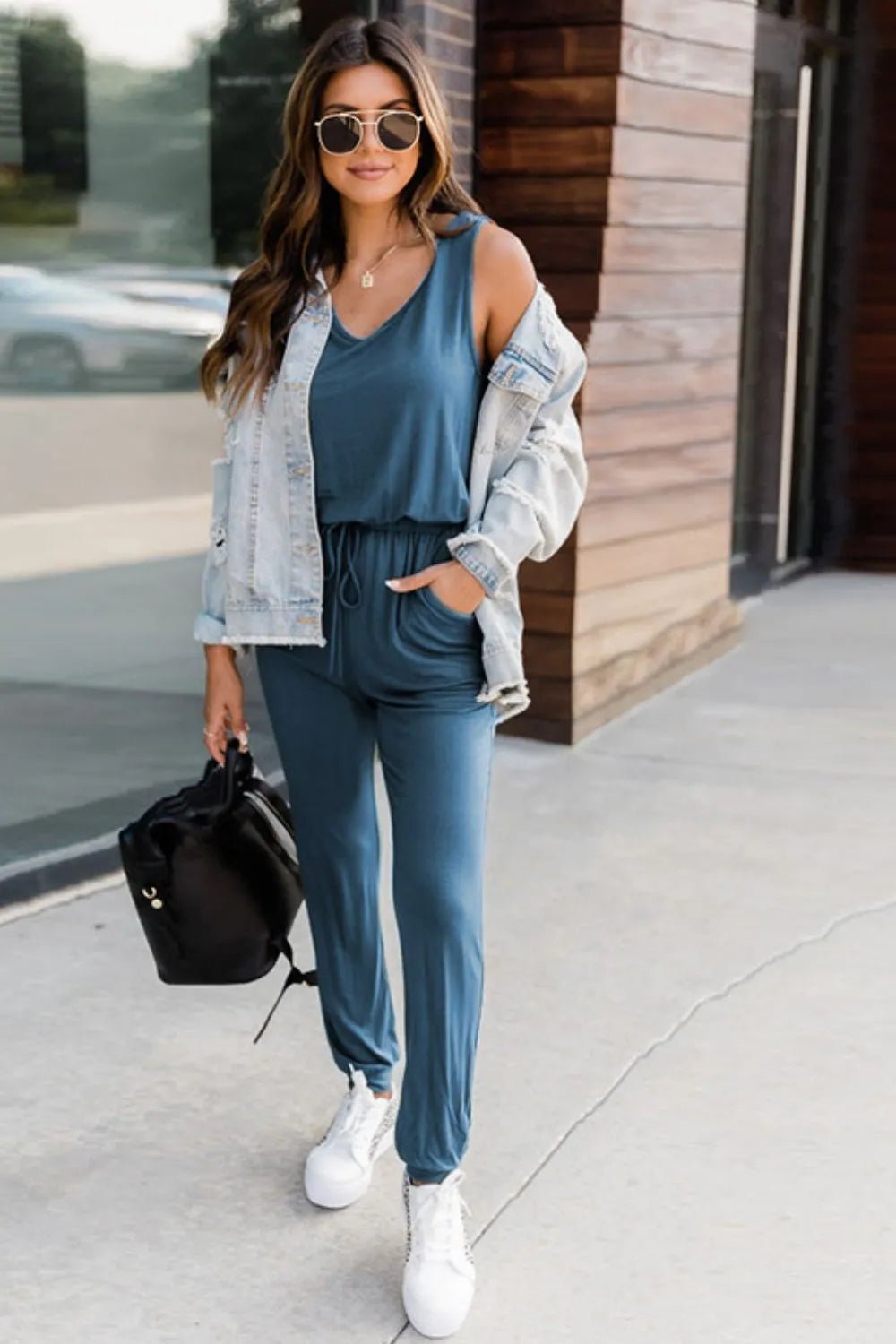Drawstring Round Neck Sleeveless Jumpsuit - Crowned Energy CO.