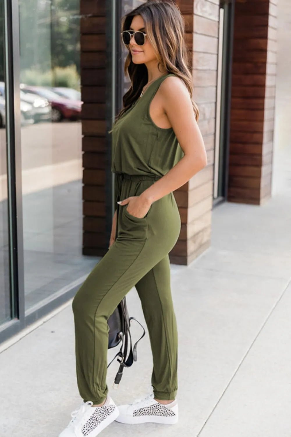 Drawstring Round Neck Sleeveless Jumpsuit - Crowned Energy CO.