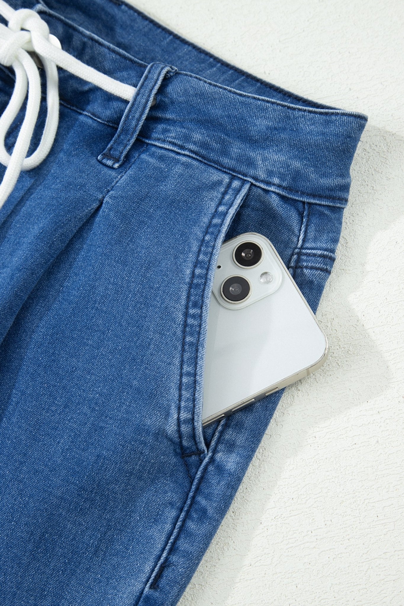 Dusk Blue Lace - up Pull on Wide Leg Jeans - Crowned Energy CO.