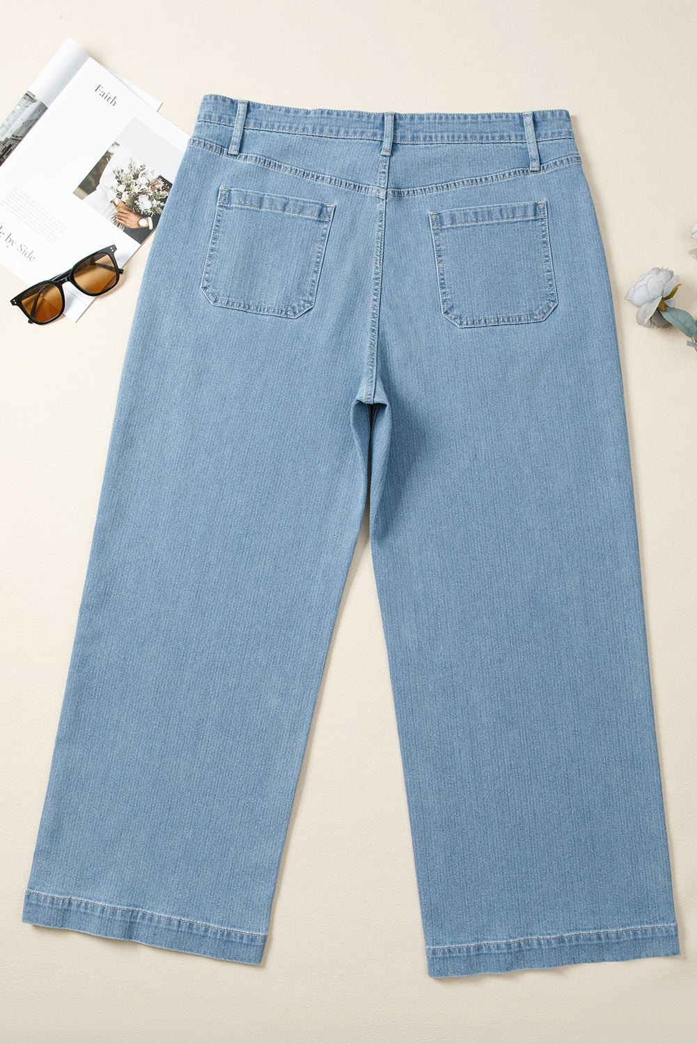 Crowned Energy CO. Dusk Blue / 1X / 65%Cotton+33%Polyester+2%Elastane Dear-Lover Dropshipping Plus Size/Plus Size Bottoms Dusk Blue Patched Pocket Textured Wide Leg Plus Size Jeans